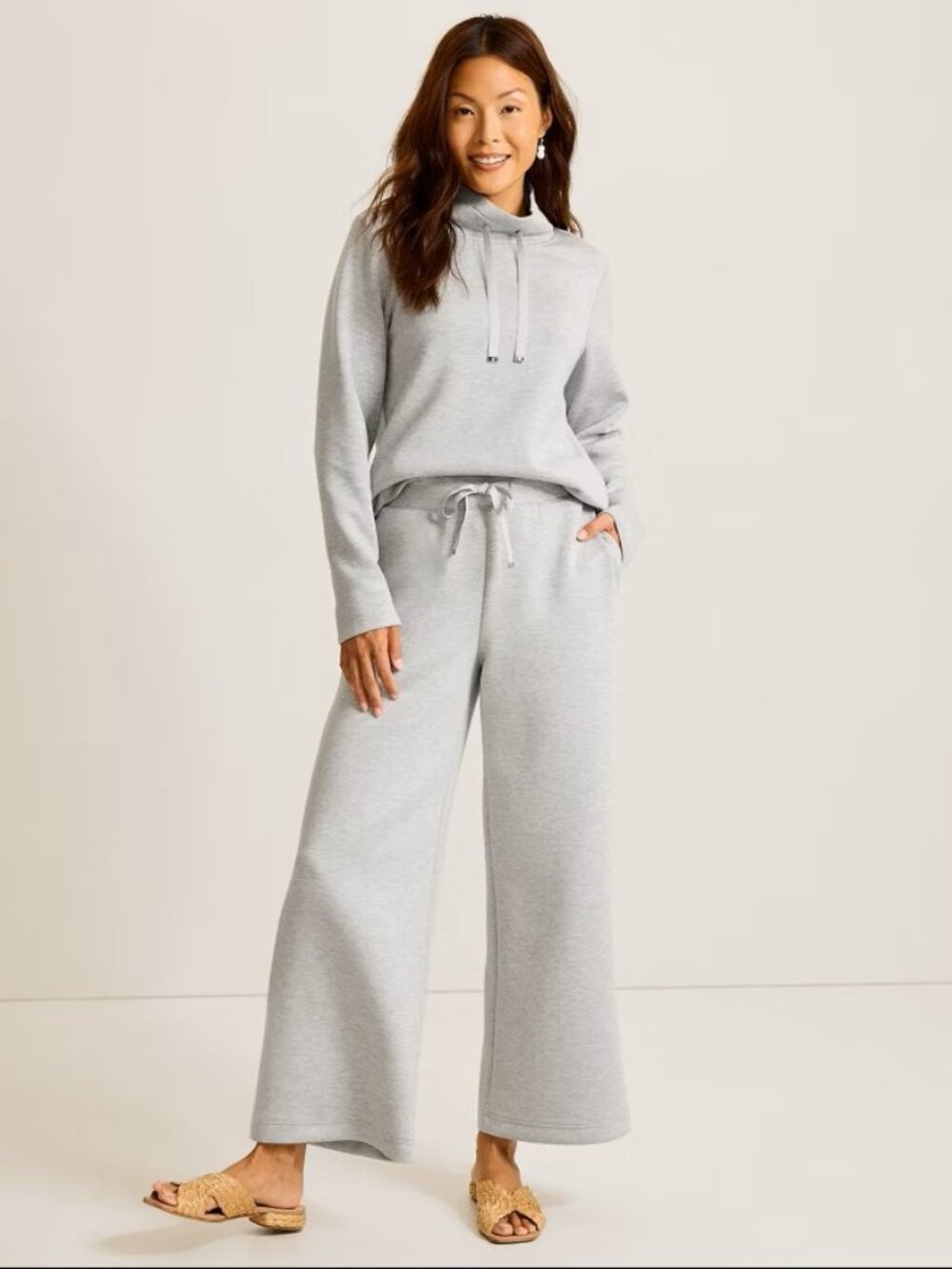 Tommy Bahama Palm Voyage Wide-Leg Pants Large L Pearl Gray Heather